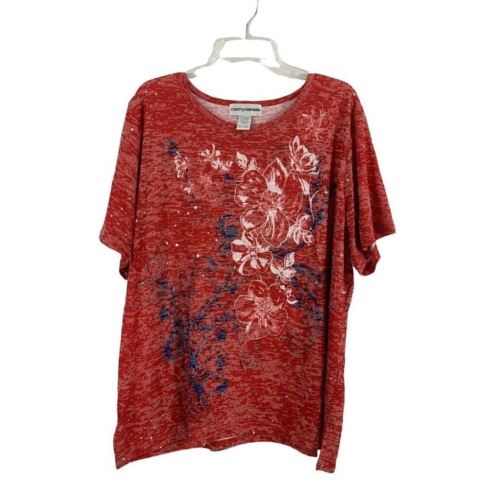 Cathy Daniels Women's Red Floral With Sequin Top